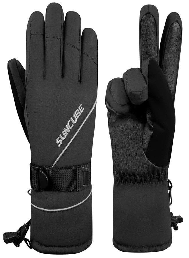 Suncube SUN CUBE Premium Ski Gloves Men, Waterproof Snow Gloves for Adults, Mens Snowboard Gloves & Skiing Gloves Winter Gloves for Snowboarding Cold Weather Warm Insulated Gloves Men Women (Black Medium) - Image 1